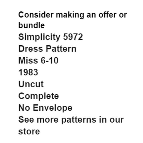 Simplicity 5972 Pattern Dress Miss 6-10 Uncut Cottagecore Pullover Strapless - Picture 3 of 8